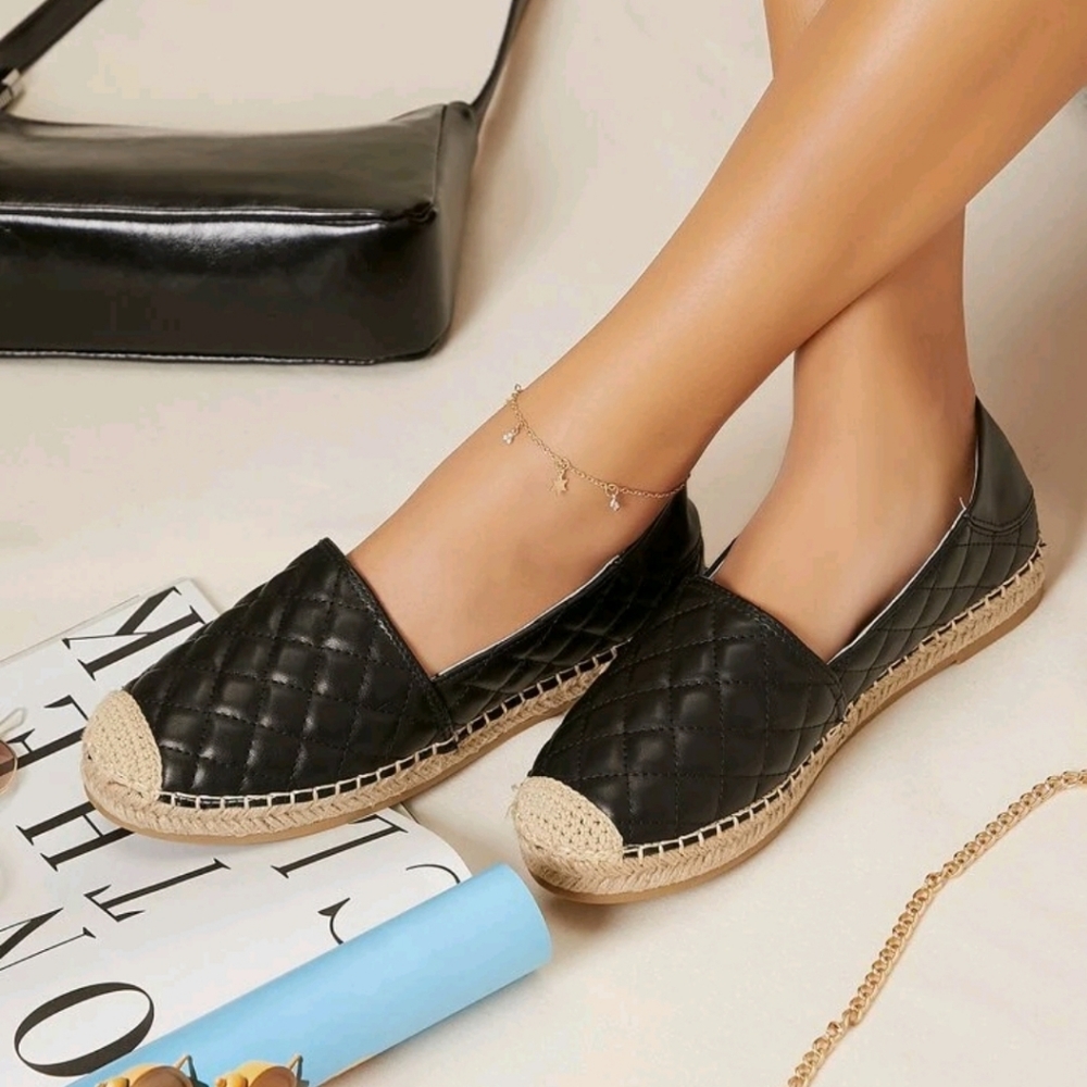 Quilted Faux Leather Espadrille Flats